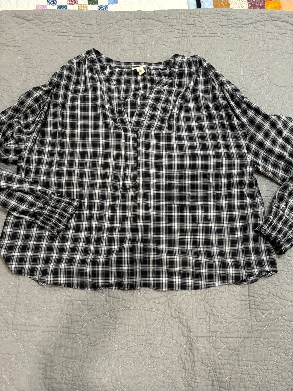 *3 for $10* Ana black plaid blouse M